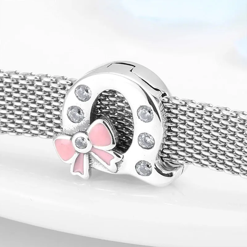 925 Sterling Silver A To Z Bow-knot Clear CZ 26 Letter Alphabet Charms Clips Beads Fit Original Reflections Bracelets Jewelry