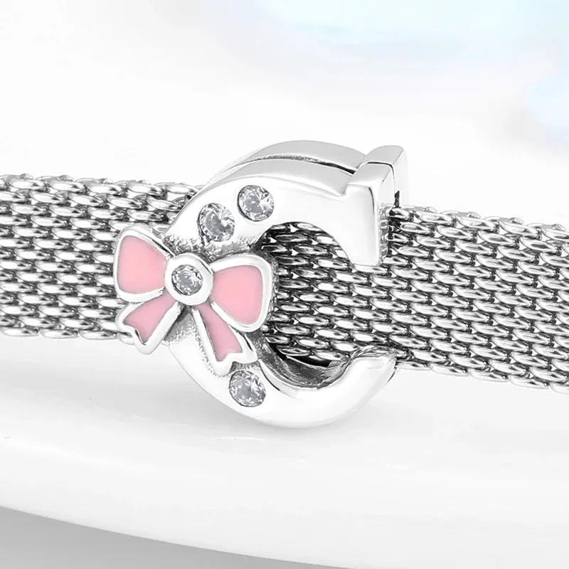 925 Sterling Silver A To Z Bow-knot Clear CZ 26 Letter Alphabet Charms Clips Beads Fit Original Reflections Bracelets Jewelry