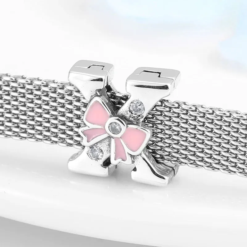 925 Sterling Silver A To Z Bow-knot Clear CZ 26 Letter Alphabet Charms Clips Beads Fit Original Reflections Bracelets Jewelry