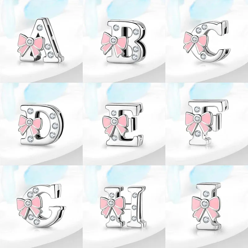 925 Sterling Silver A To Z Bow-knot Clear CZ 26 Letter Alphabet Charms Clips Beads Fit Original Reflections Bracelets Jewelry