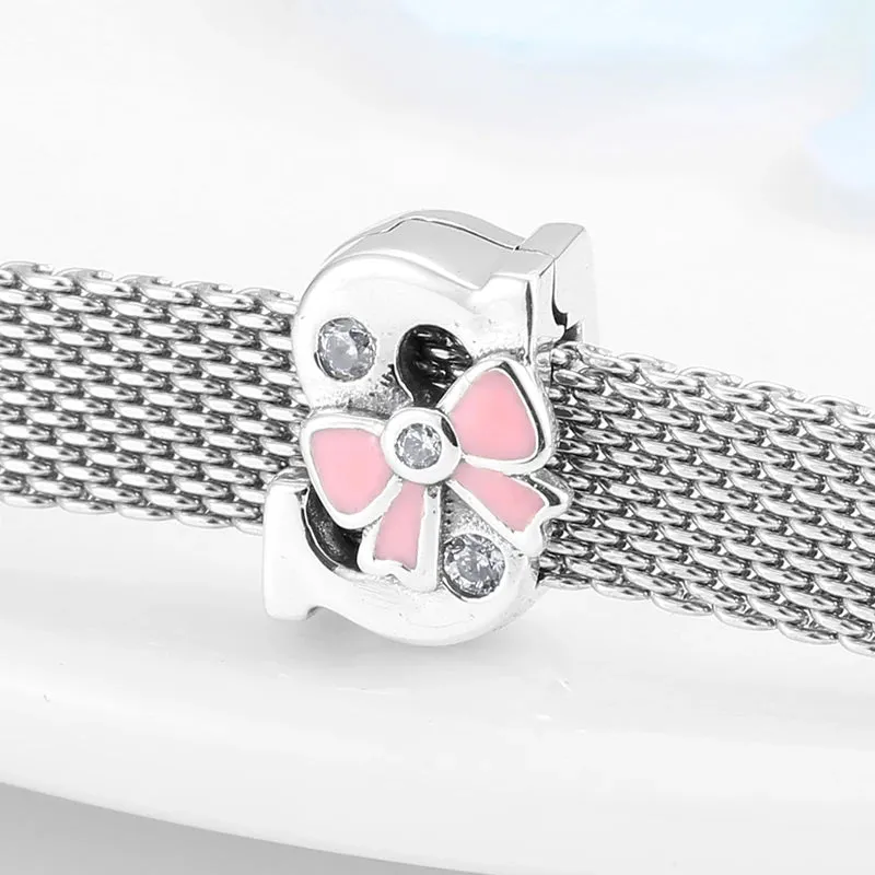 925 Sterling Silver A To Z Bow-knot Clear CZ 26 Letter Alphabet Charms Clips Beads Fit Original Reflections Bracelets Jewelry