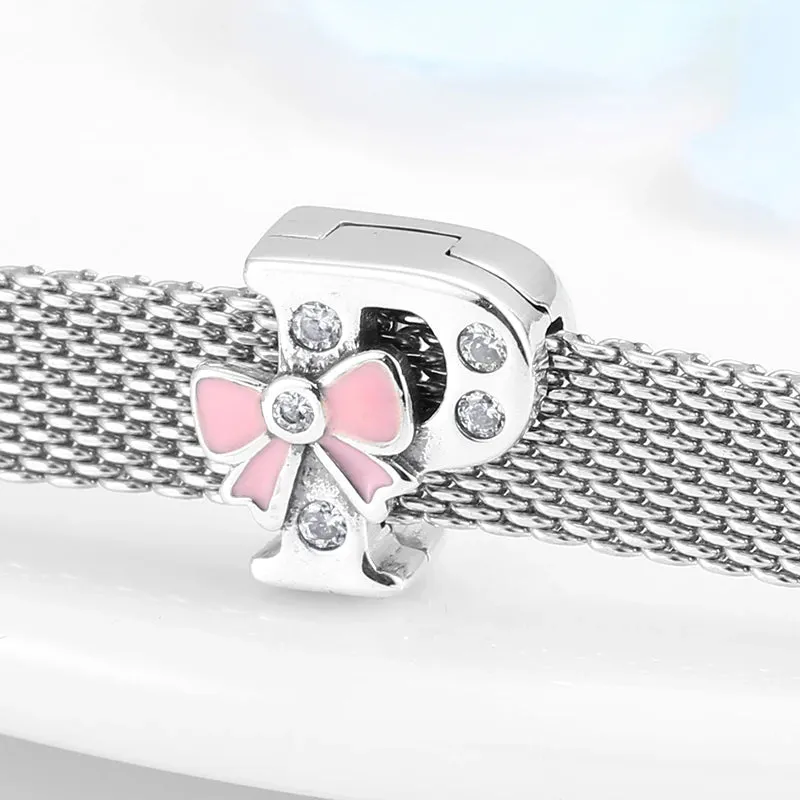 925 Sterling Silver A To Z Bow-knot Clear CZ 26 Letter Alphabet Charms Clips Beads Fit Original Reflections Bracelets Jewelry