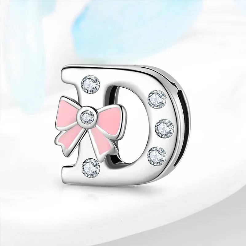925 Sterling Silver A To Z Bow-knot Clear CZ 26 Letter Alphabet Charms Clips Beads Fit Original Reflections Bracelets Jewelry