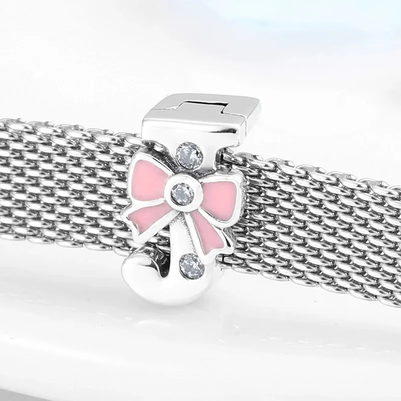 925 Sterling Silver A To Z Bow-knot Clear CZ 26 Letter Alphabet Charms Clips Beads Fit Original Reflections Bracelets Jewelry