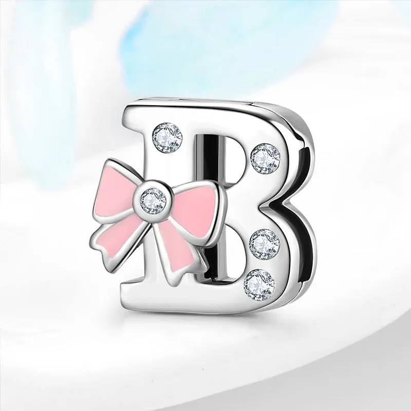 925 Sterling Silver A To Z Bow-knot Clear CZ 26 Letter Alphabet Charms Clips Beads Fit Original Reflections Bracelets Jewelry