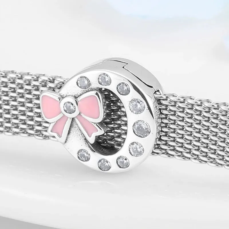 925 Sterling Silver A To Z Bow-knot Clear CZ 26 Letter Alphabet Charms Clips Beads Fit Original Reflections Bracelets Jewelry