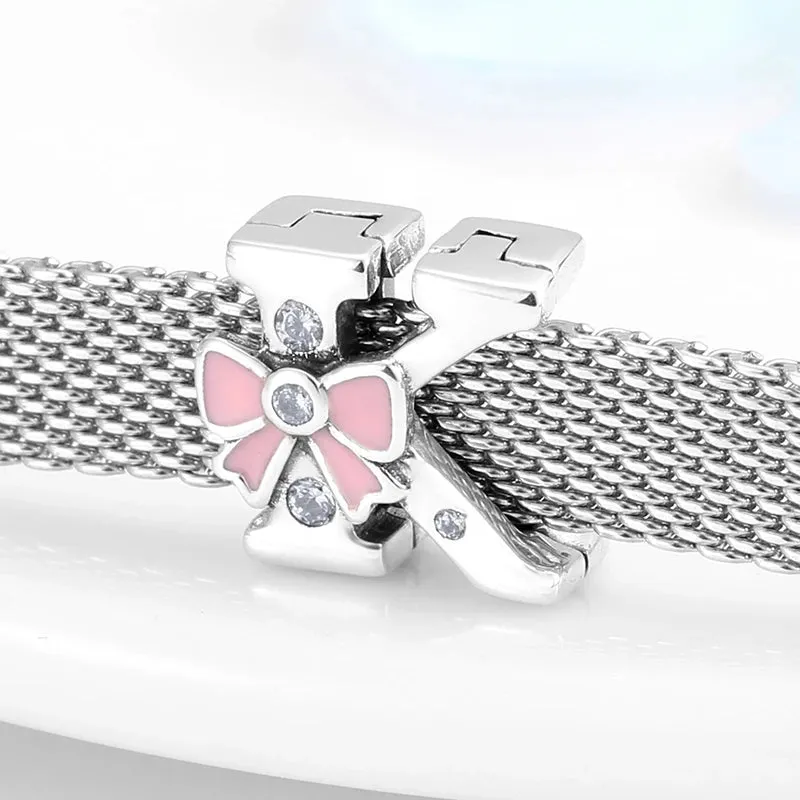 925 Sterling Silver A To Z Bow-knot Clear CZ 26 Letter Alphabet Charms Clips Beads Fit Original Reflections Bracelets Jewelry