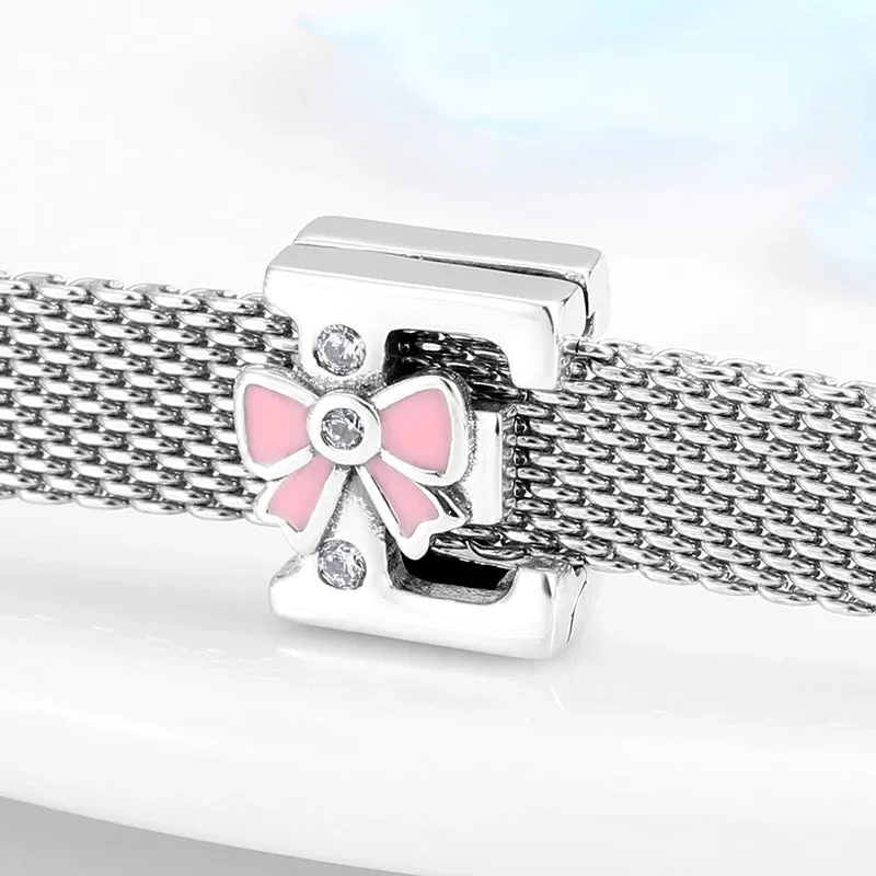 925 Sterling Silver A To Z Bow-knot Clear CZ 26 Letter Alphabet Charms Clips Beads Fit Original Reflections Bracelets Jewelry