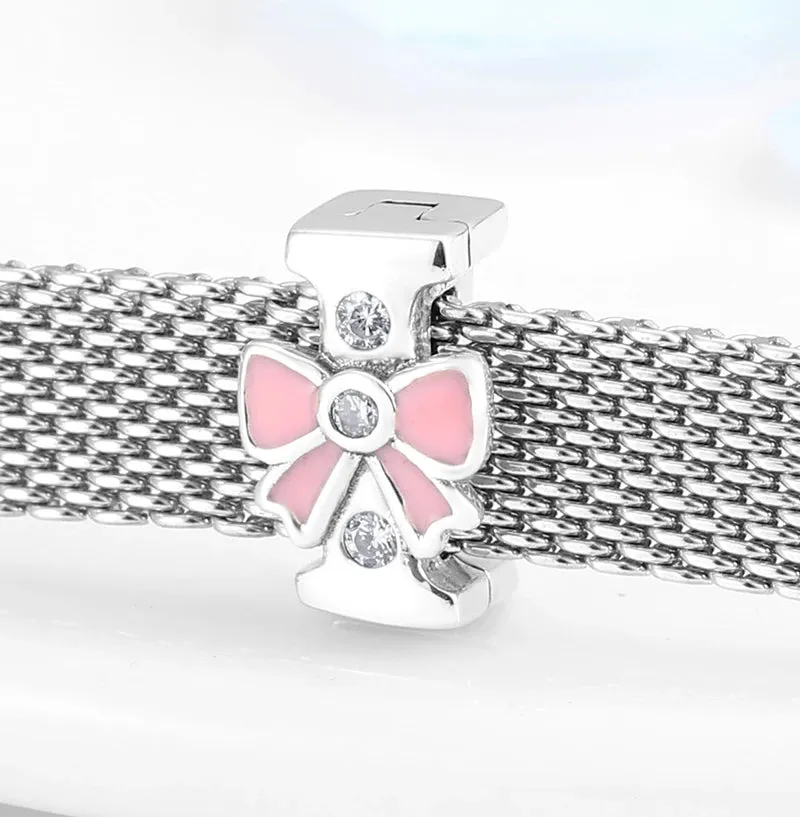 925 Sterling Silver A To Z Bow-knot Clear CZ 26 Letter Alphabet Charms Clips Beads Fit Original Reflections Bracelets Jewelry