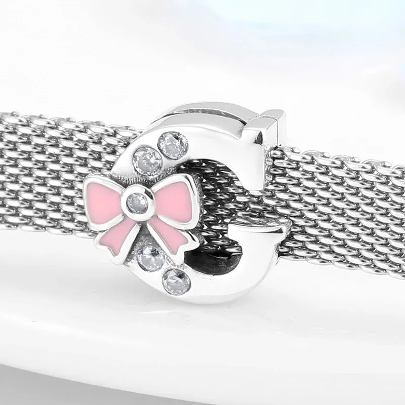 925 Sterling Silver A To Z Bow-knot Clear CZ 26 Letter Alphabet Charms Clips Beads Fit Original Reflections Bracelets Jewelry
