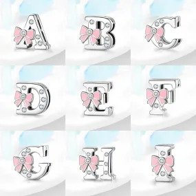 925 Sterling Silver A To Z Bow-knot Clear CZ 26 Letter Alphabet Charms Clips Beads Fit Original Reflections Bracelets Jewelry