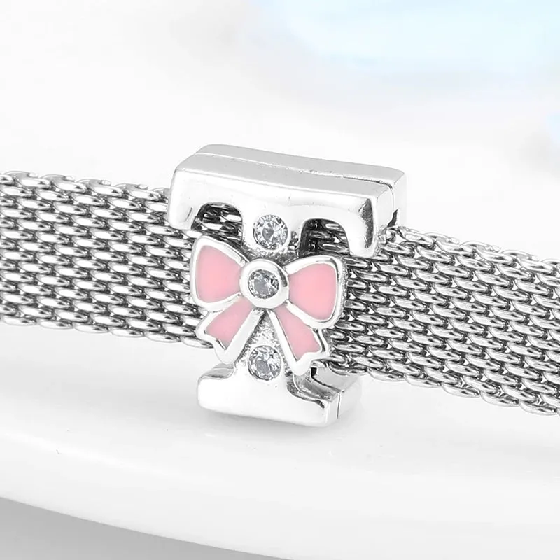 925 Sterling Silver A To Z Bow-knot Clear CZ 26 Letter Alphabet Charms Clips Beads Fit Original Reflections Bracelets Jewelry
