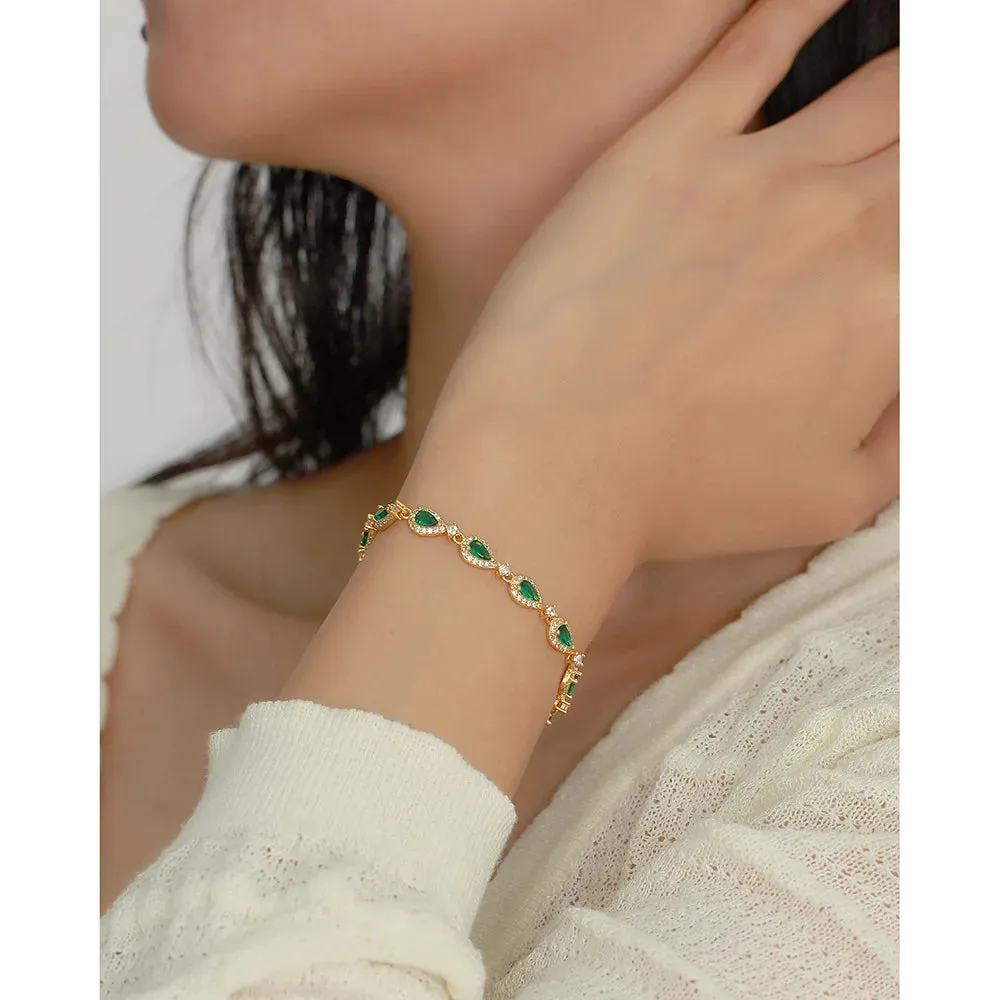 925 Sterling Silver Bracelet Charm Jewelry - Emerald Zircon - YH0503