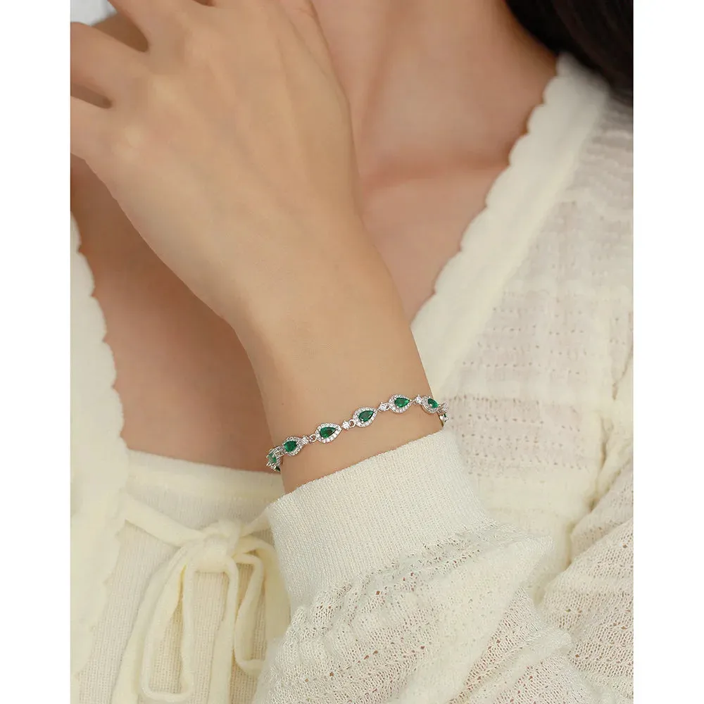 925 Sterling Silver Bracelet Charm Jewelry - Emerald Zircon - YH0503