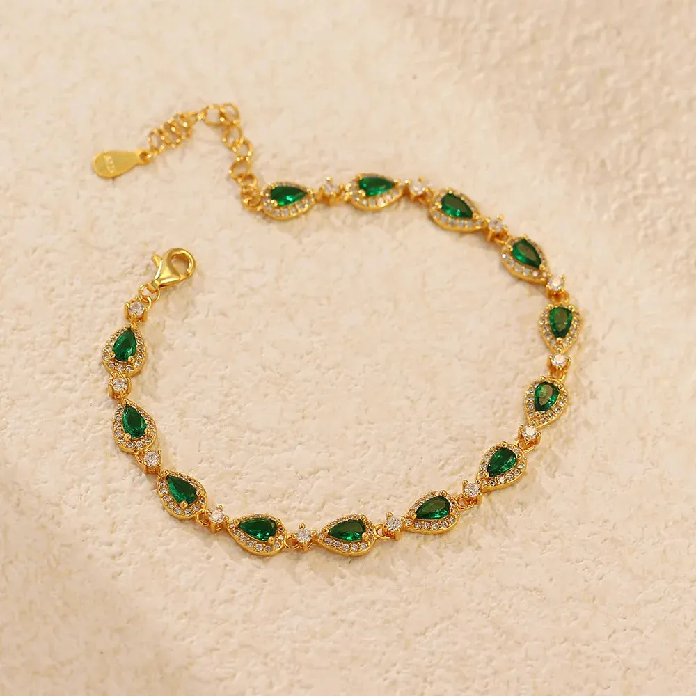 925 Sterling Silver Bracelet Charm Jewelry - Emerald Zircon - YH0503