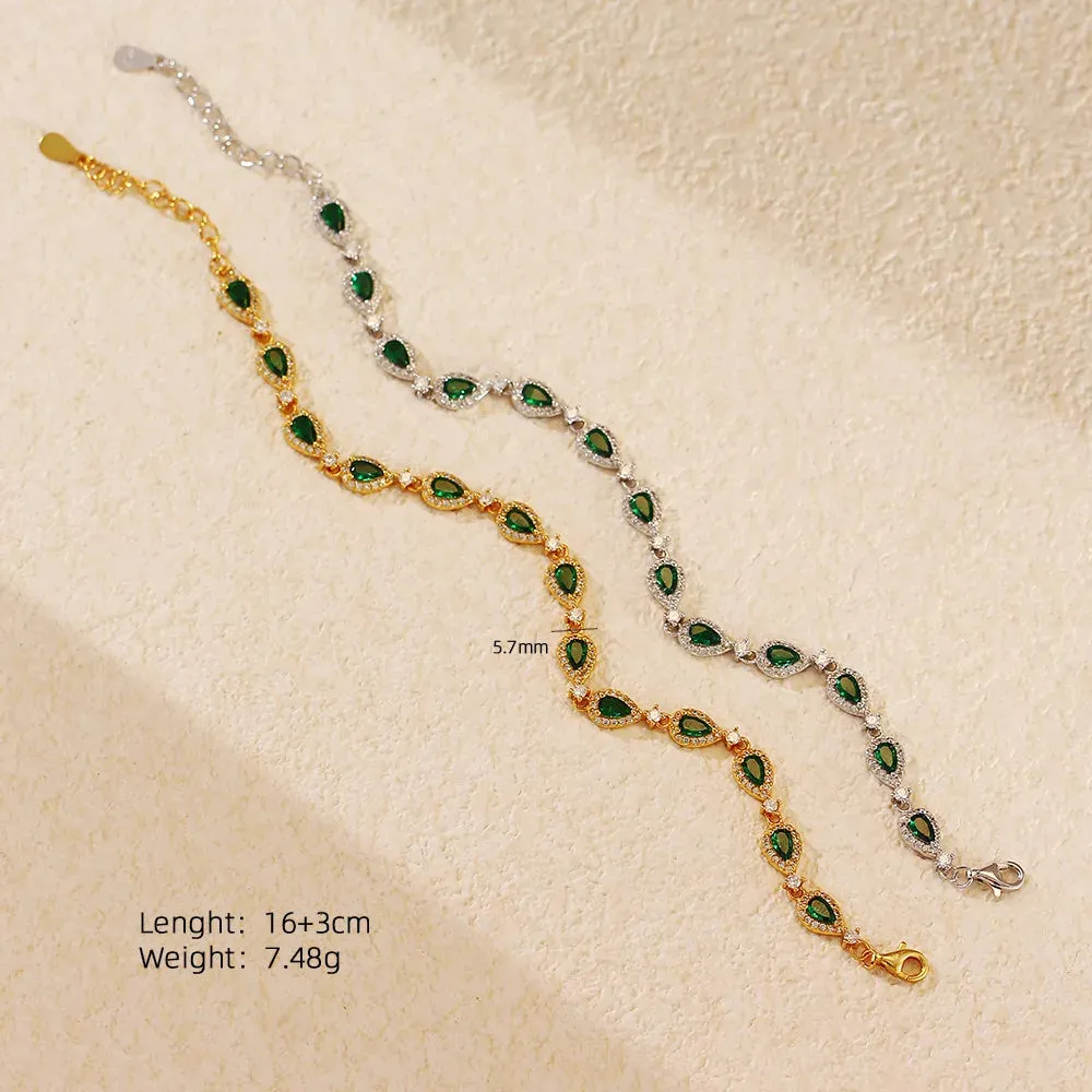 925 Sterling Silver Bracelet Charm Jewelry - Emerald Zircon - YH0503