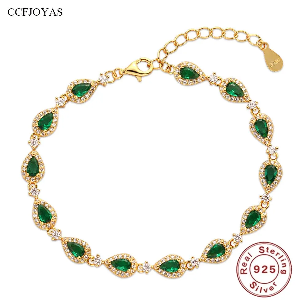 925 Sterling Silver Bracelet Charm Jewelry - Emerald Zircon - YH0503