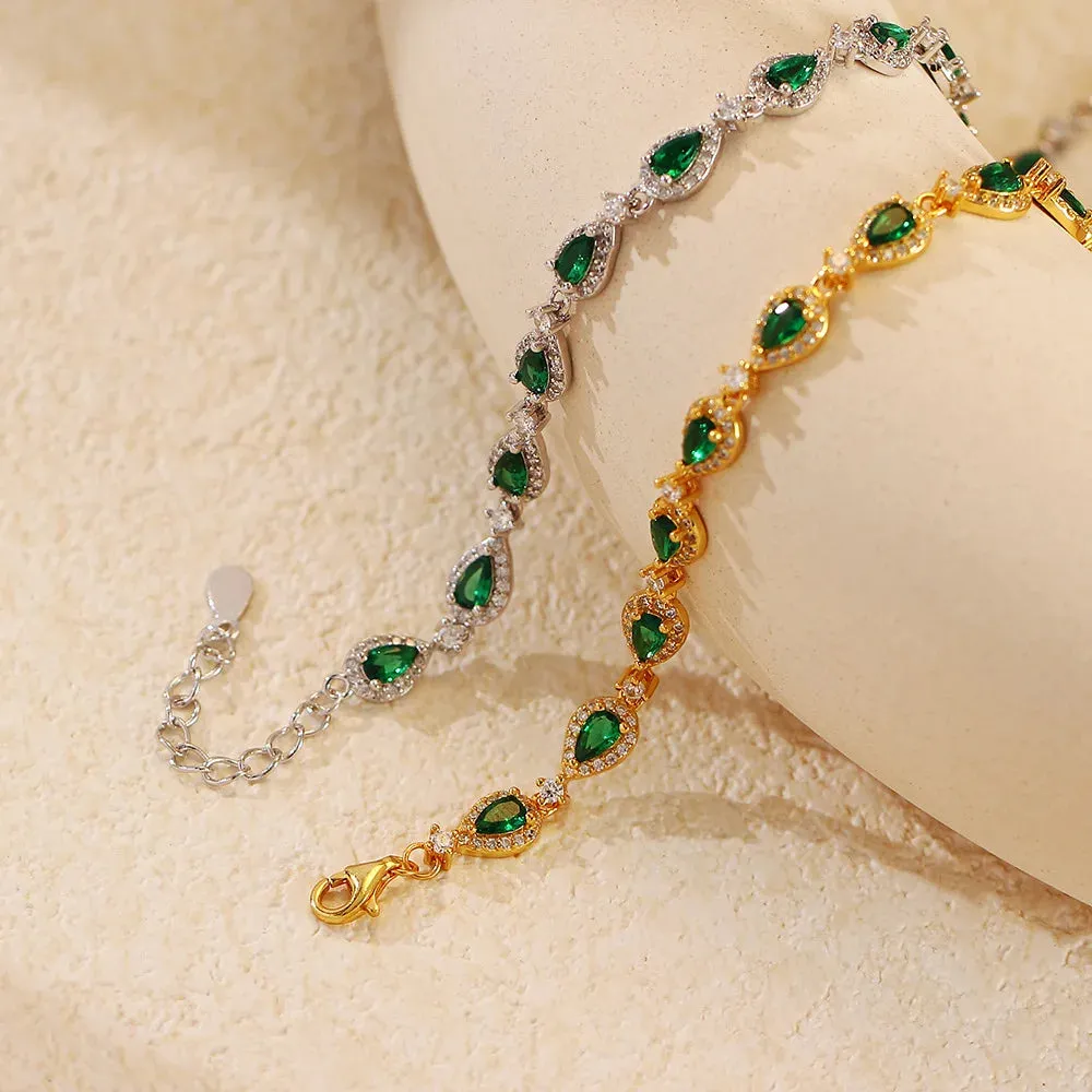 925 Sterling Silver Bracelet Charm Jewelry - Emerald Zircon - YH0503