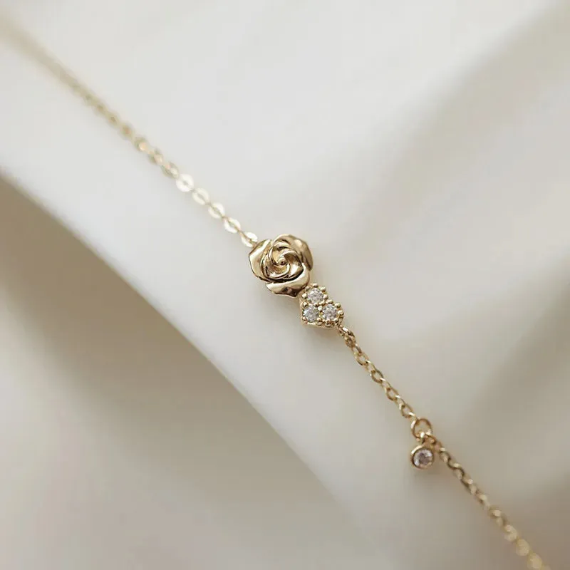 925 Sterling Silver Bracelet Charm Jewelry - Little Rose Pendant - Xm288