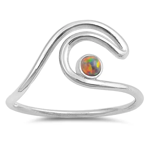 925 Sterling Silver Wave Ring With Small Round Opal