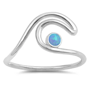 925 Sterling Silver Wave Ring With Small Round Opal