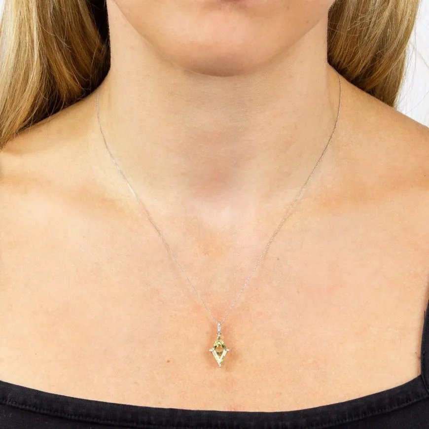 9ct White Gold Lemon Quartz And Diamond Kite Shaped Pendant Only GP2276Y