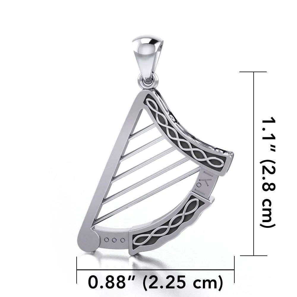 A legendary sound ~ Sterling Silver Celtic Knotwork Harp Pendant Jewelry TPD3540