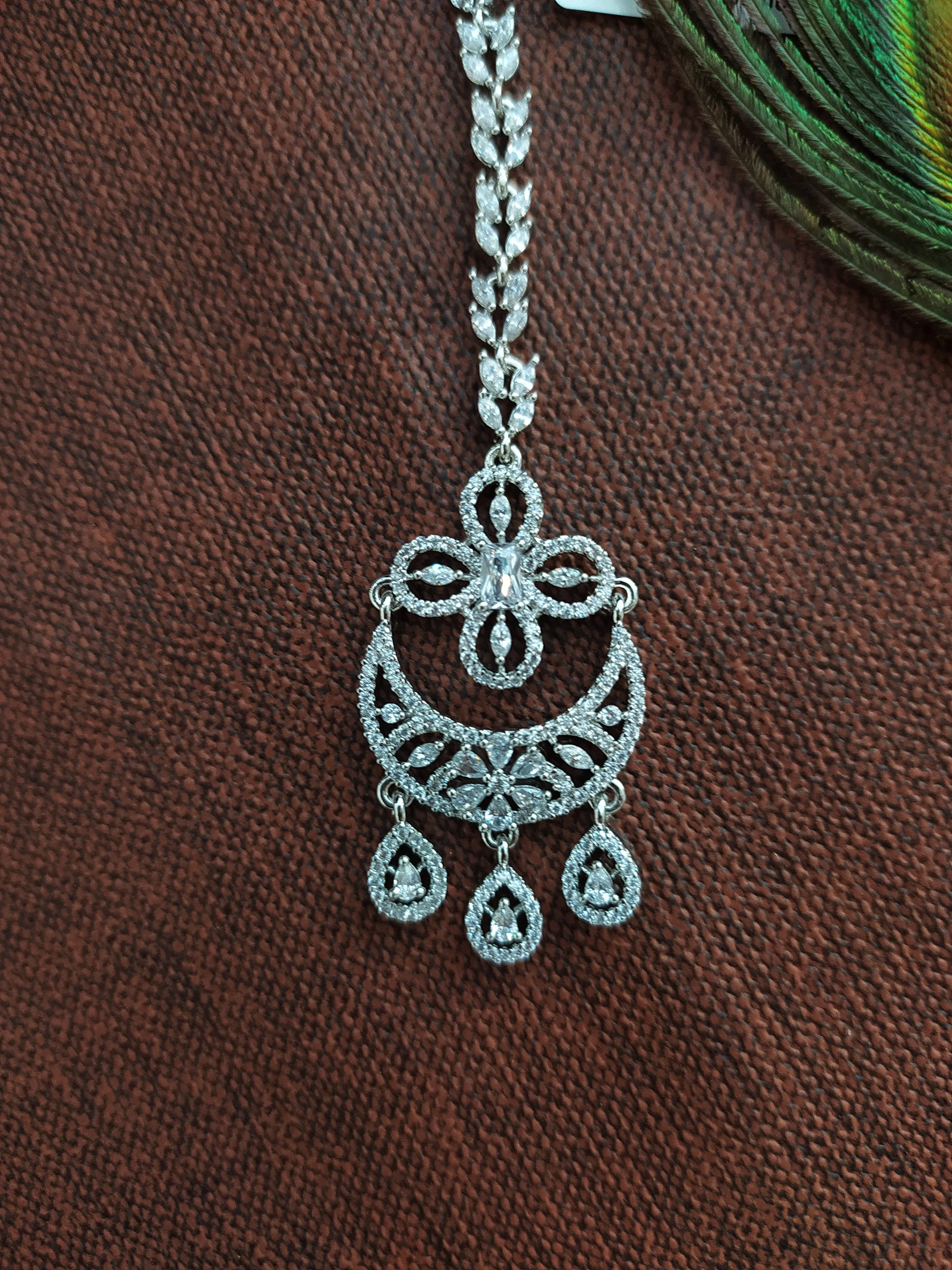 Ad & Zircon Stones Half Moon Tikka With Three Different Shades