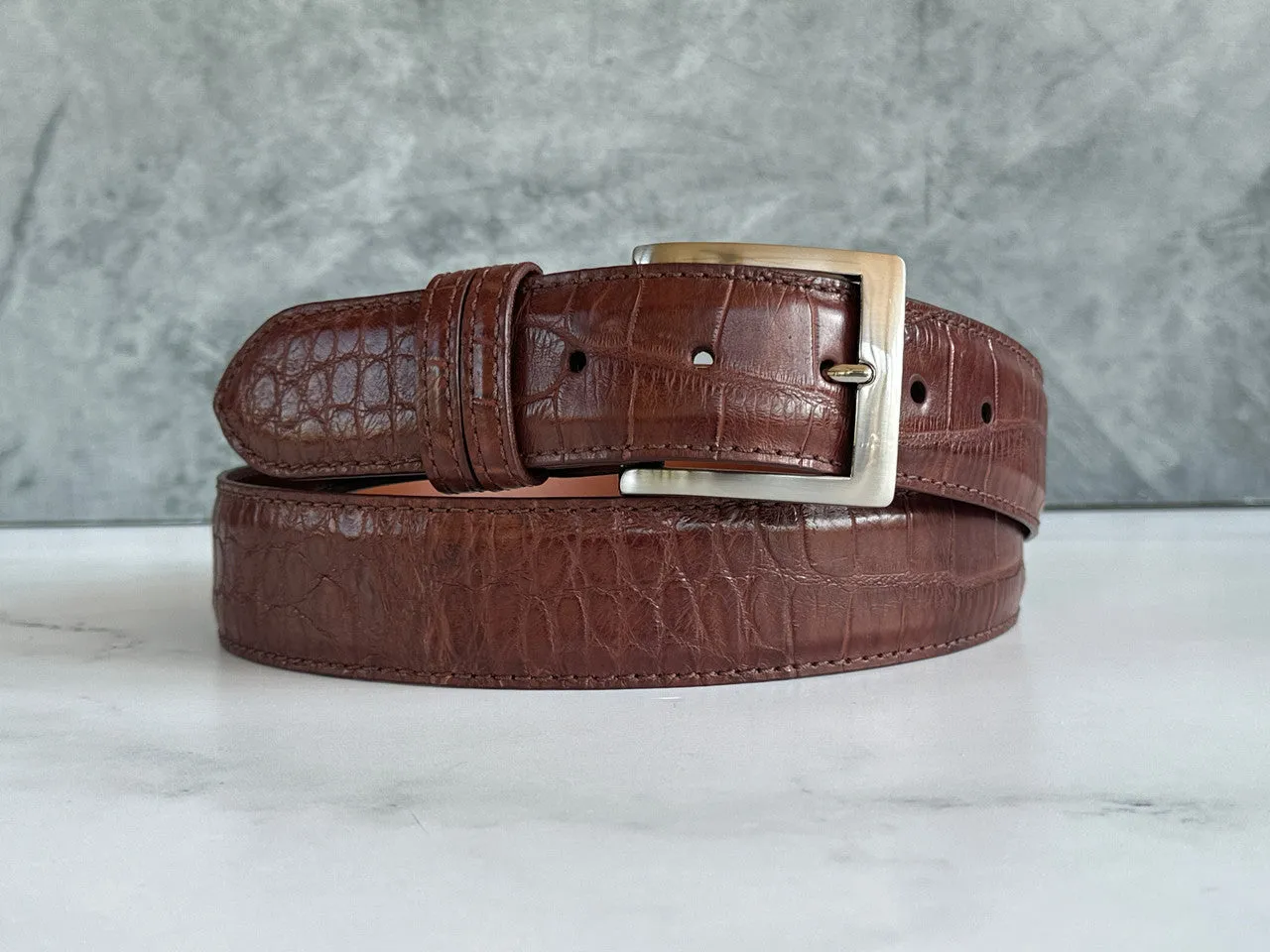American Matte Alligator Belt: Dark Cognac