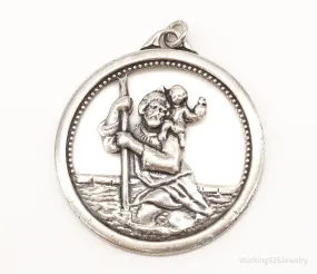 Antique Saint Christopher Protect Us Sterling Silver Pendant