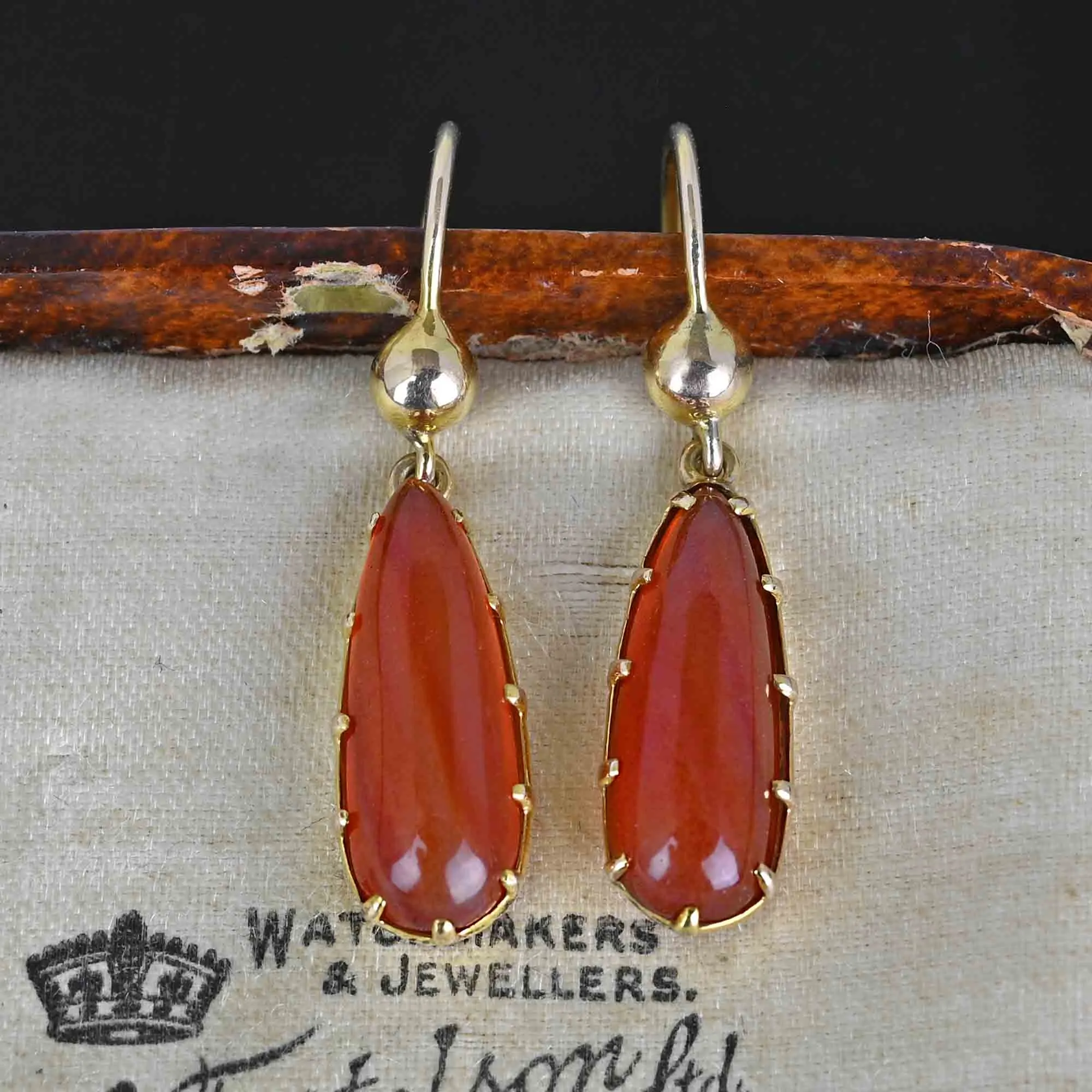 Antique Victorian 10K Gold Cabochon Carnelian Earrings