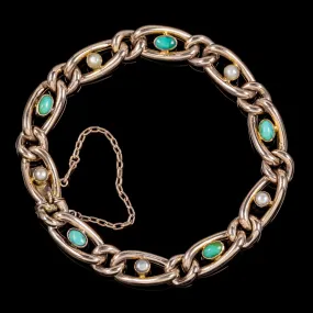 Antique Victorian Turquoise Pearl 9Ct Rose Gold Bracelet Circa 1900