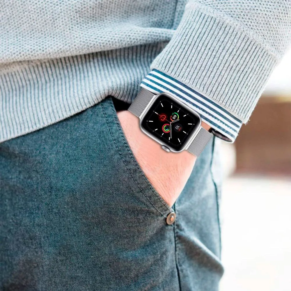Apple Watch (38/40/SE/41/42mm) Tech-Protect Milanese Rustfri Stål Rem - Starlight