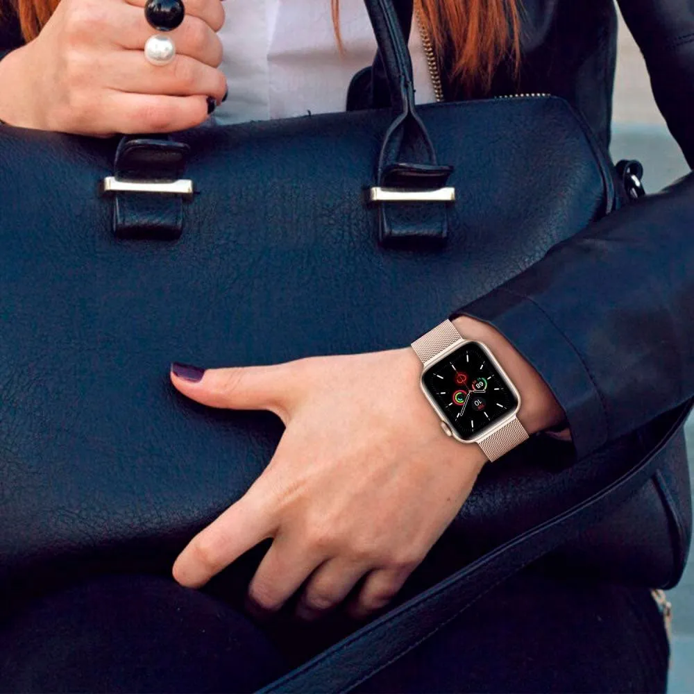 Apple Watch (38/40/SE/41/42mm) Tech-Protect Milanese Rustfri Stål Rem - Starlight
