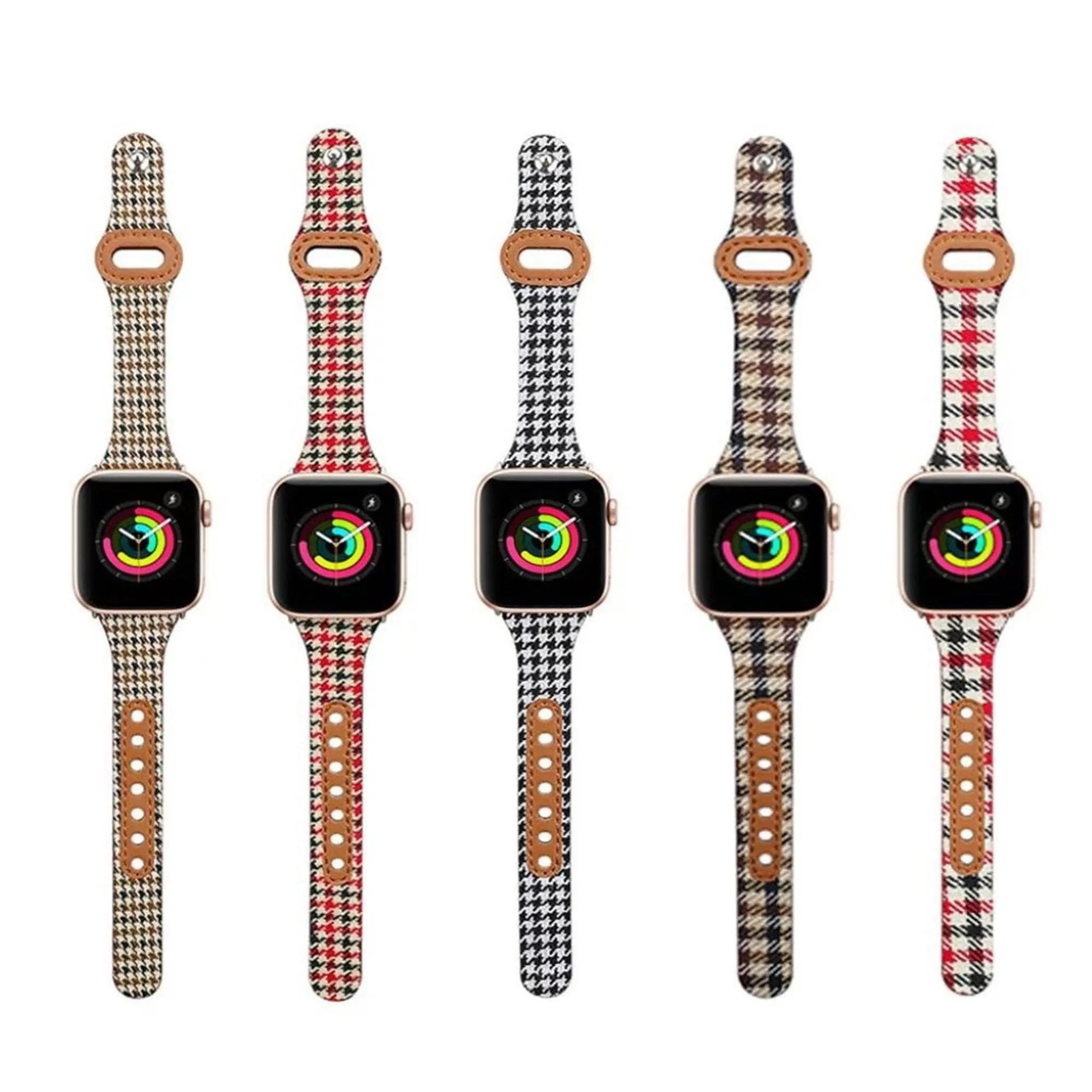 Apple Watch 40mm liner design leather watch strap - Red Plaid