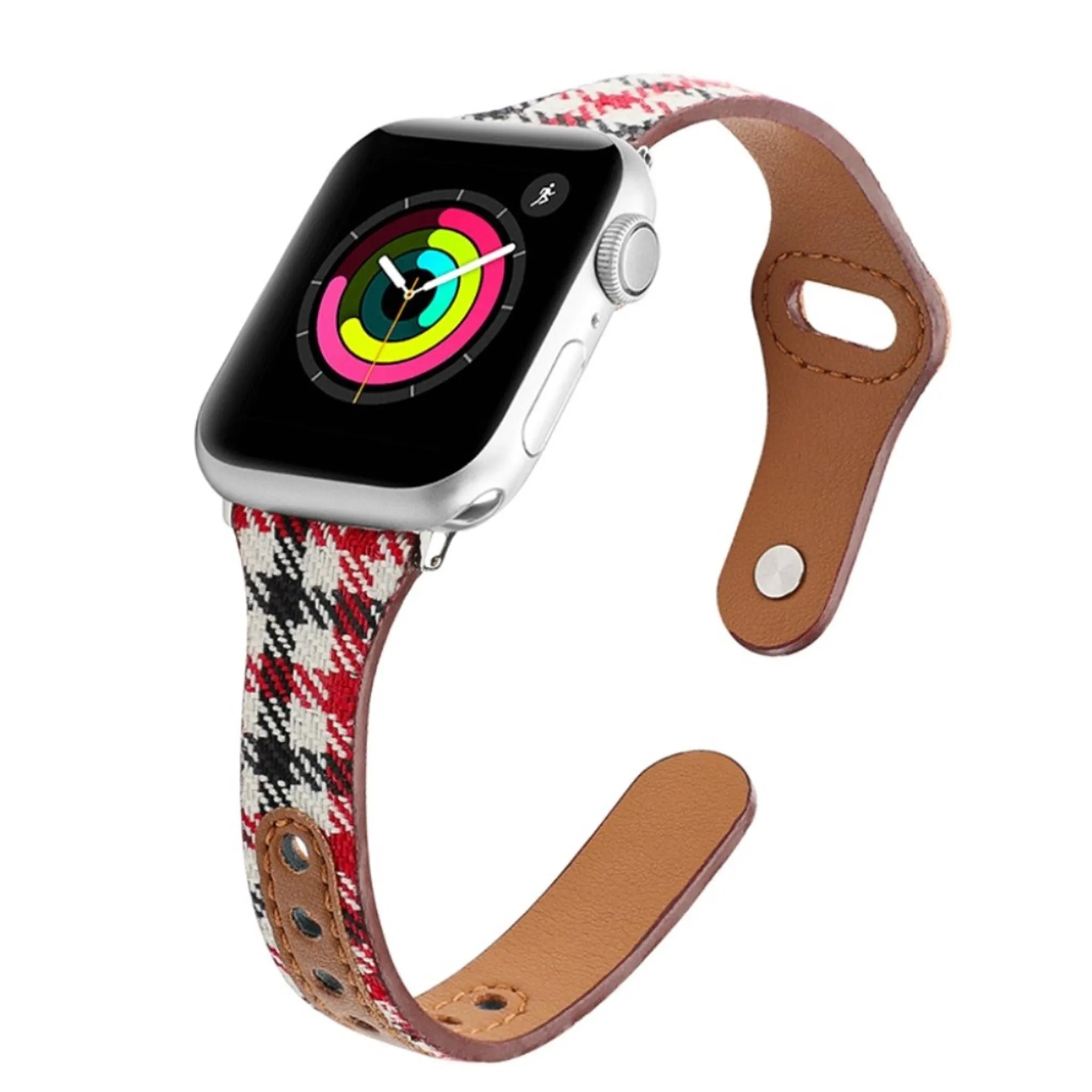 Apple Watch 40mm liner design leather watch strap - Red Plaid