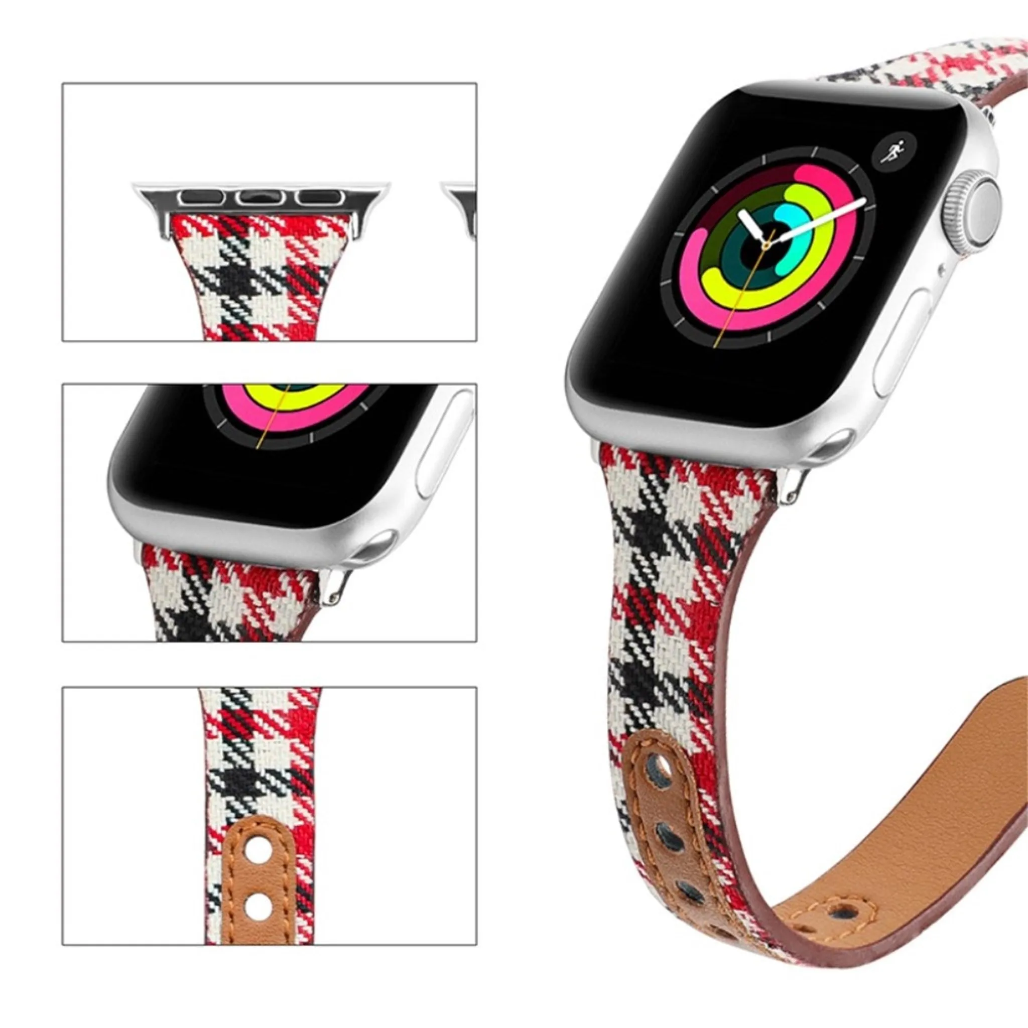 Apple Watch 40mm liner design leather watch strap - Red Plaid