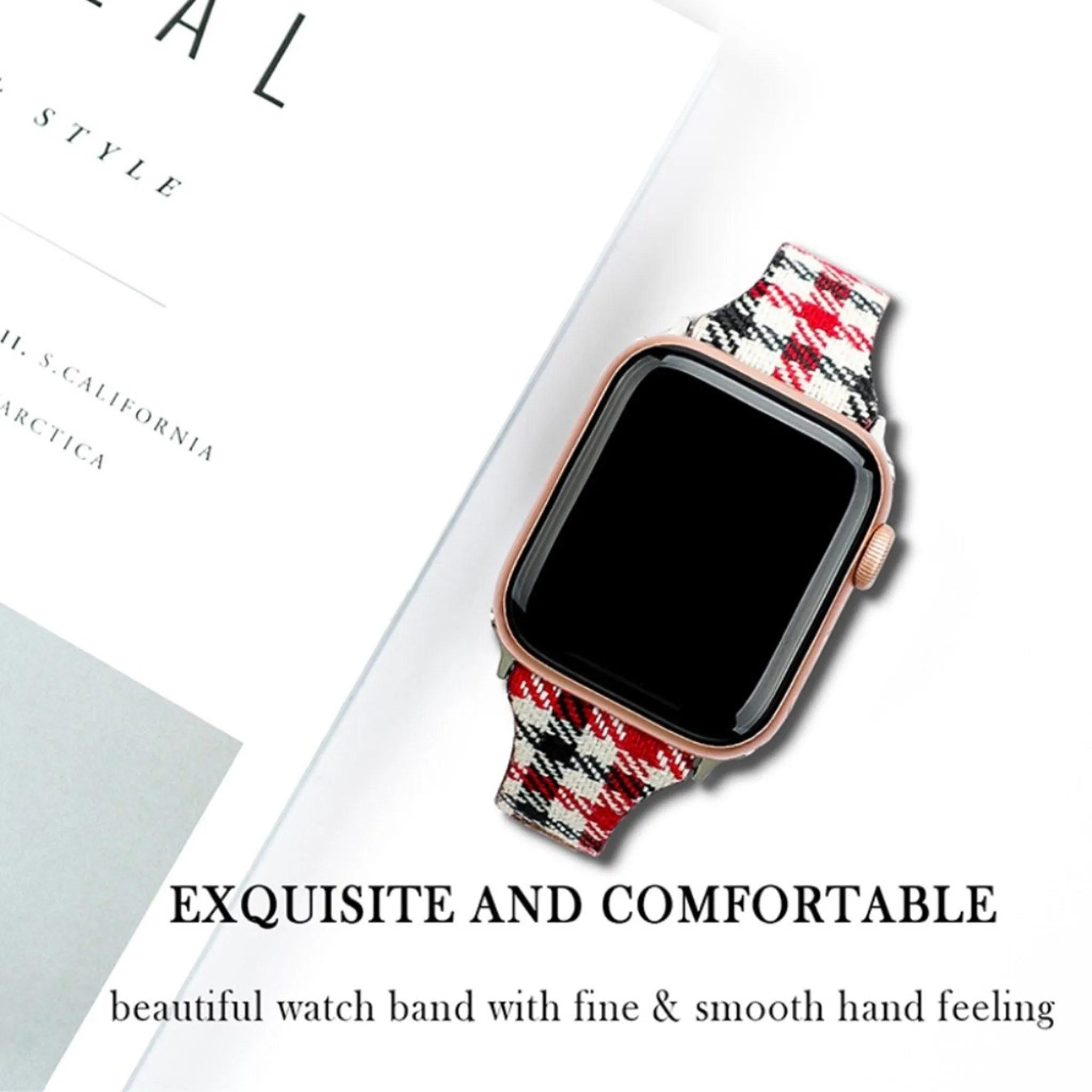 Apple Watch 40mm liner design leather watch strap - Red Plaid