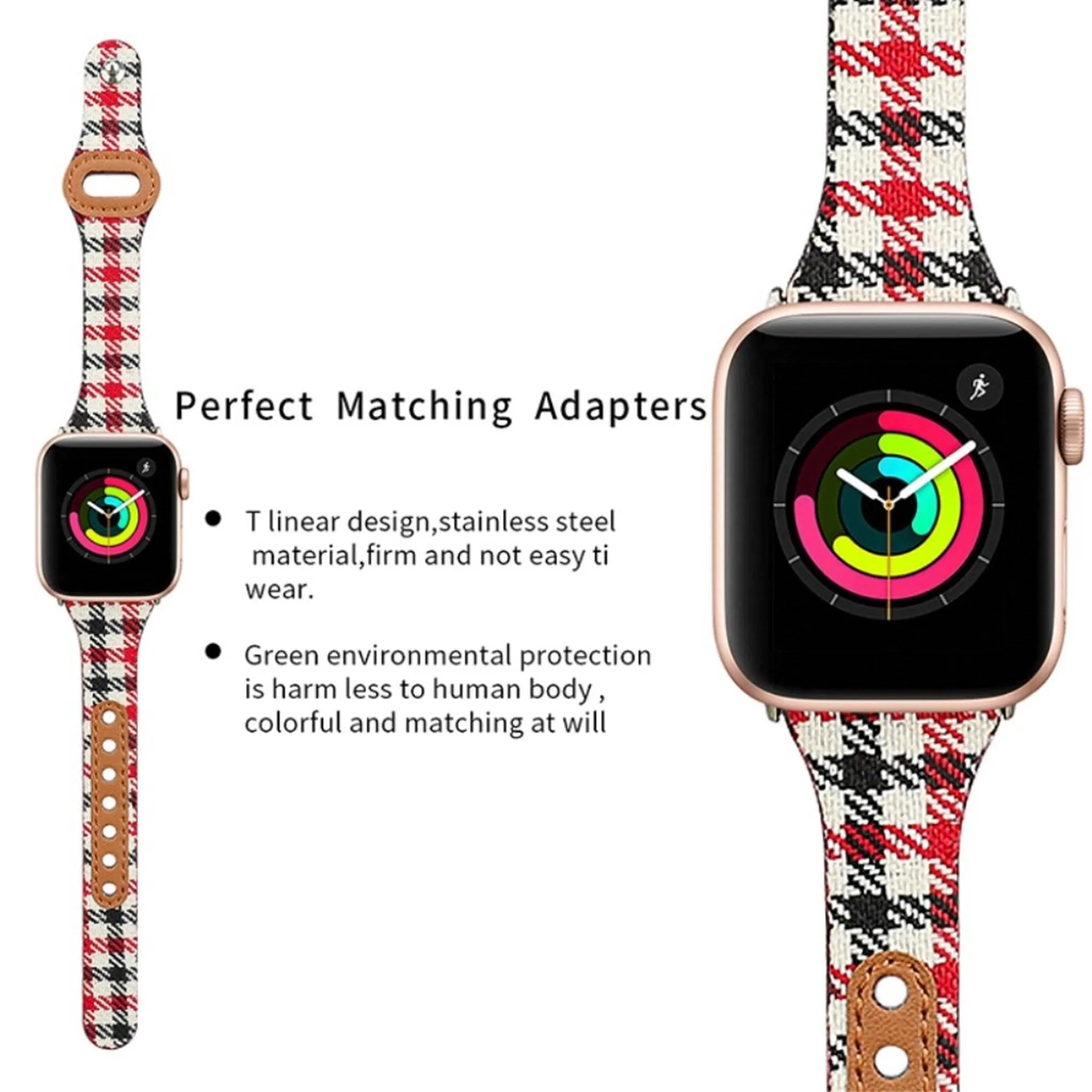 Apple Watch 40mm liner design leather watch strap - Red Plaid