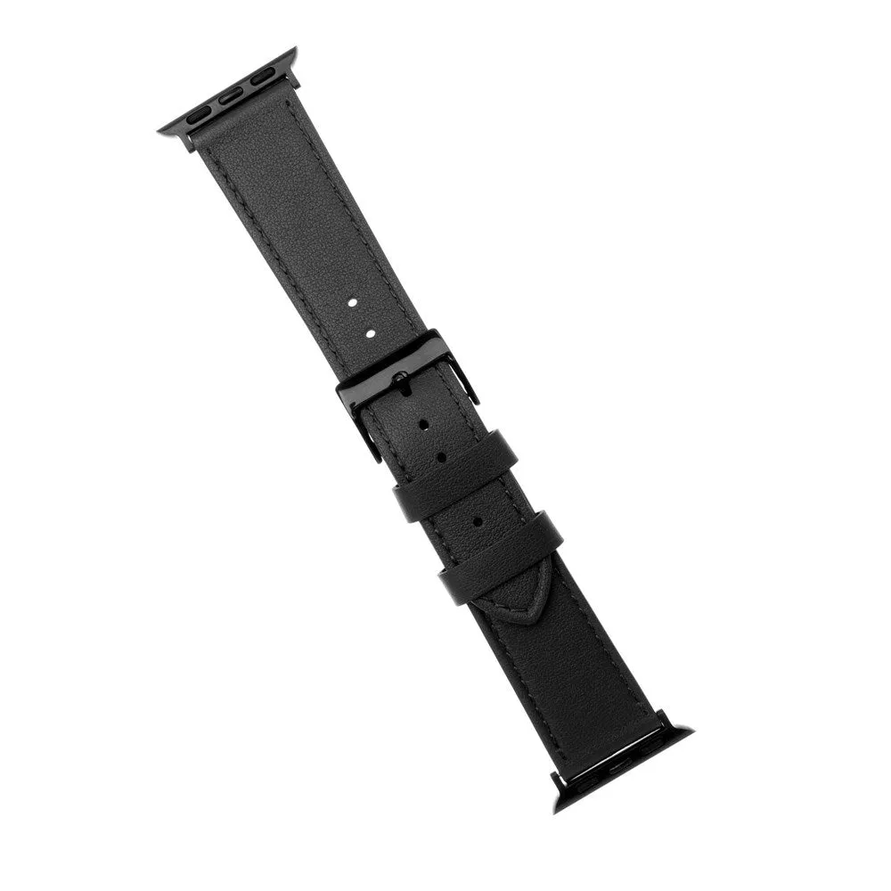 Apple Watch (42 / 44 / SE / 45 / 49 mm) Fixed Ægte Læder Rem - Sort