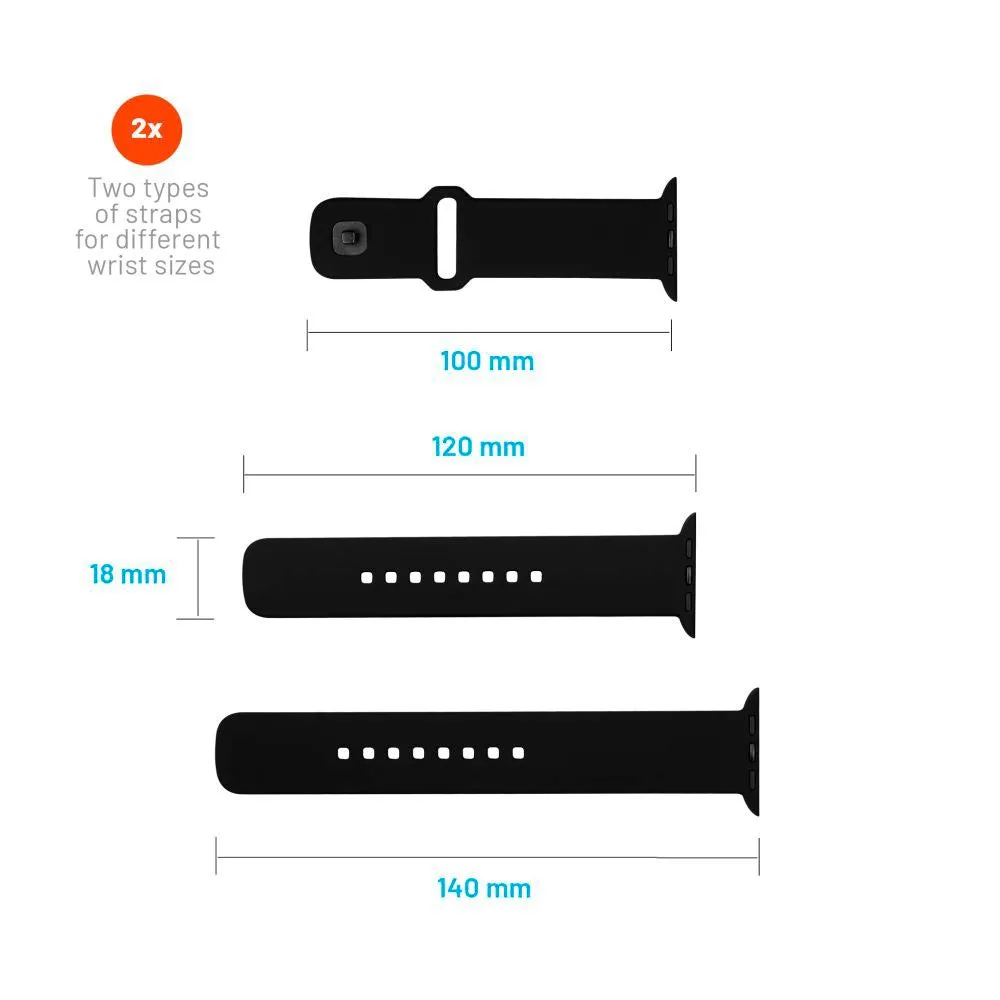 Apple Watch (42/44/SE/45/46/49mm) Fixed Sporty Silikone Rem Sæt - Sort