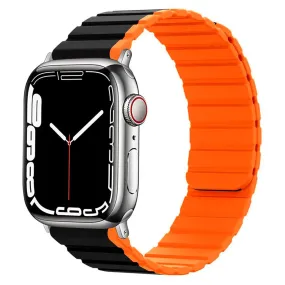 Apple Watch (42/44/SE/45/49mm) Lippa Magnetisk Silikone Multi Rem - Sort / Orange