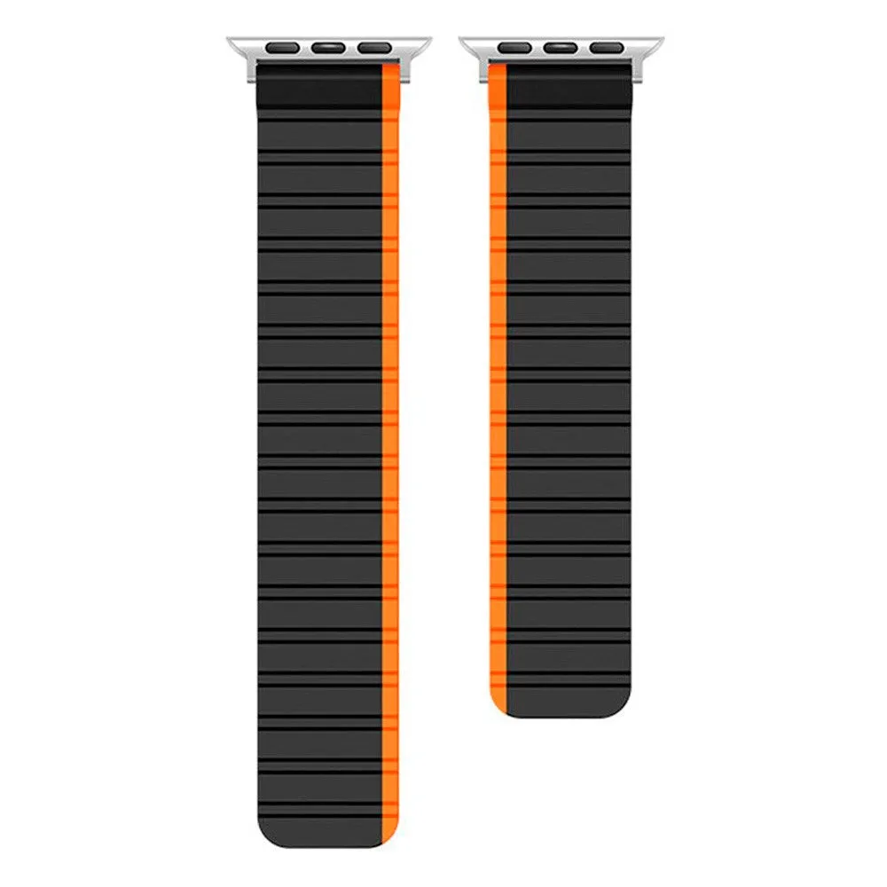 Apple Watch (42/44/SE/45/49mm) Lippa Magnetisk Silikone Multi Rem - Sort / Orange