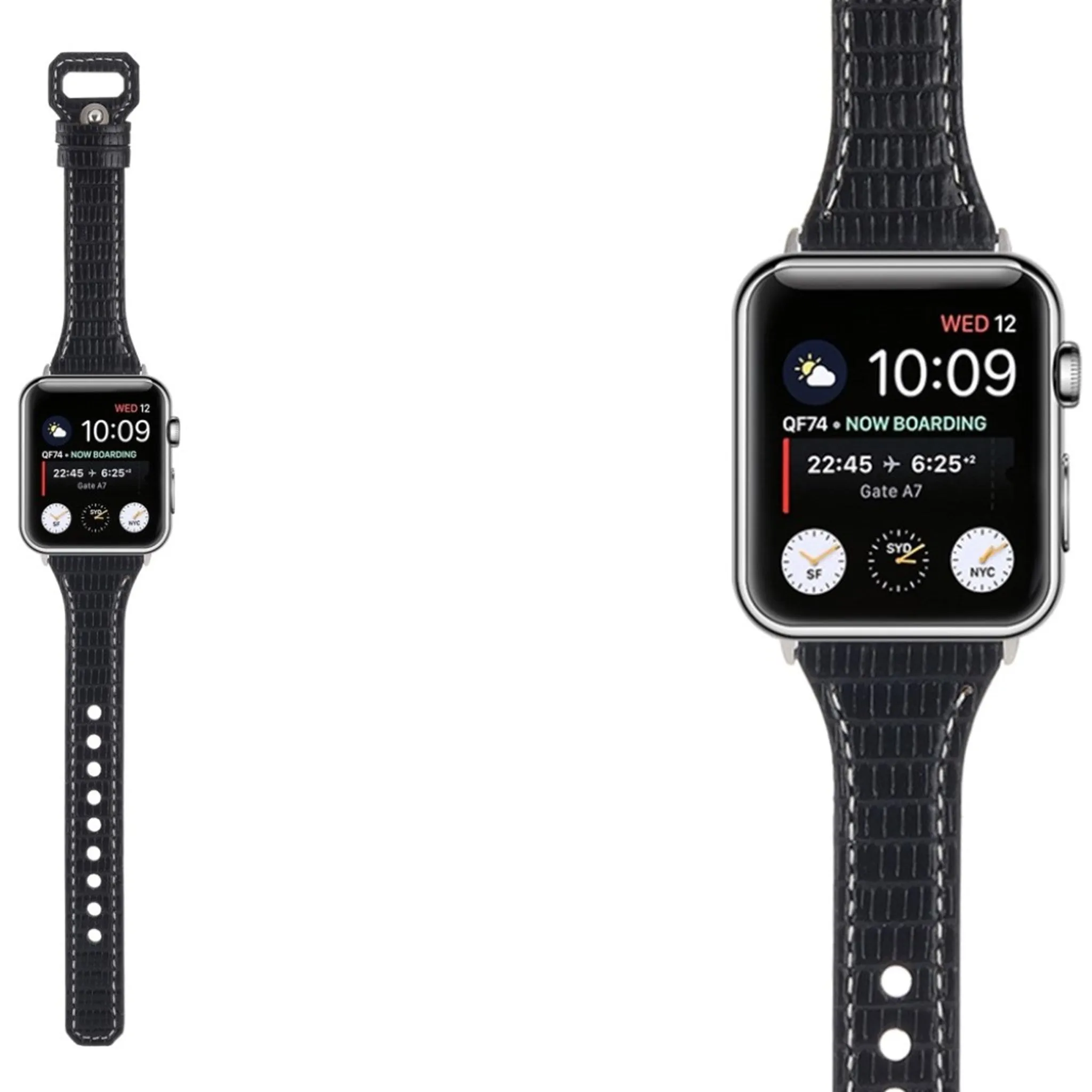 Apple Watch 44mm bamboo textured genuine leather watch strap - Black