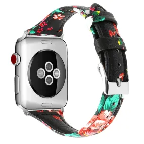 Apple Watch (45mm) B6 genuine leather watch strap - Red Flower / Size: L