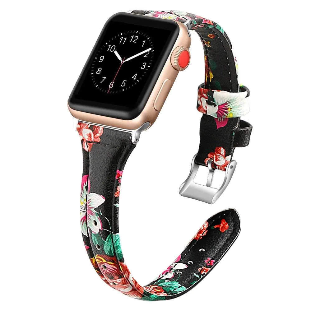 Apple Watch (45mm) B6 genuine leather watch strap - Red Flower / Size: L