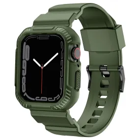 Apple Watch (45mm) carbon fiber style cover with watch strap - Dark Green