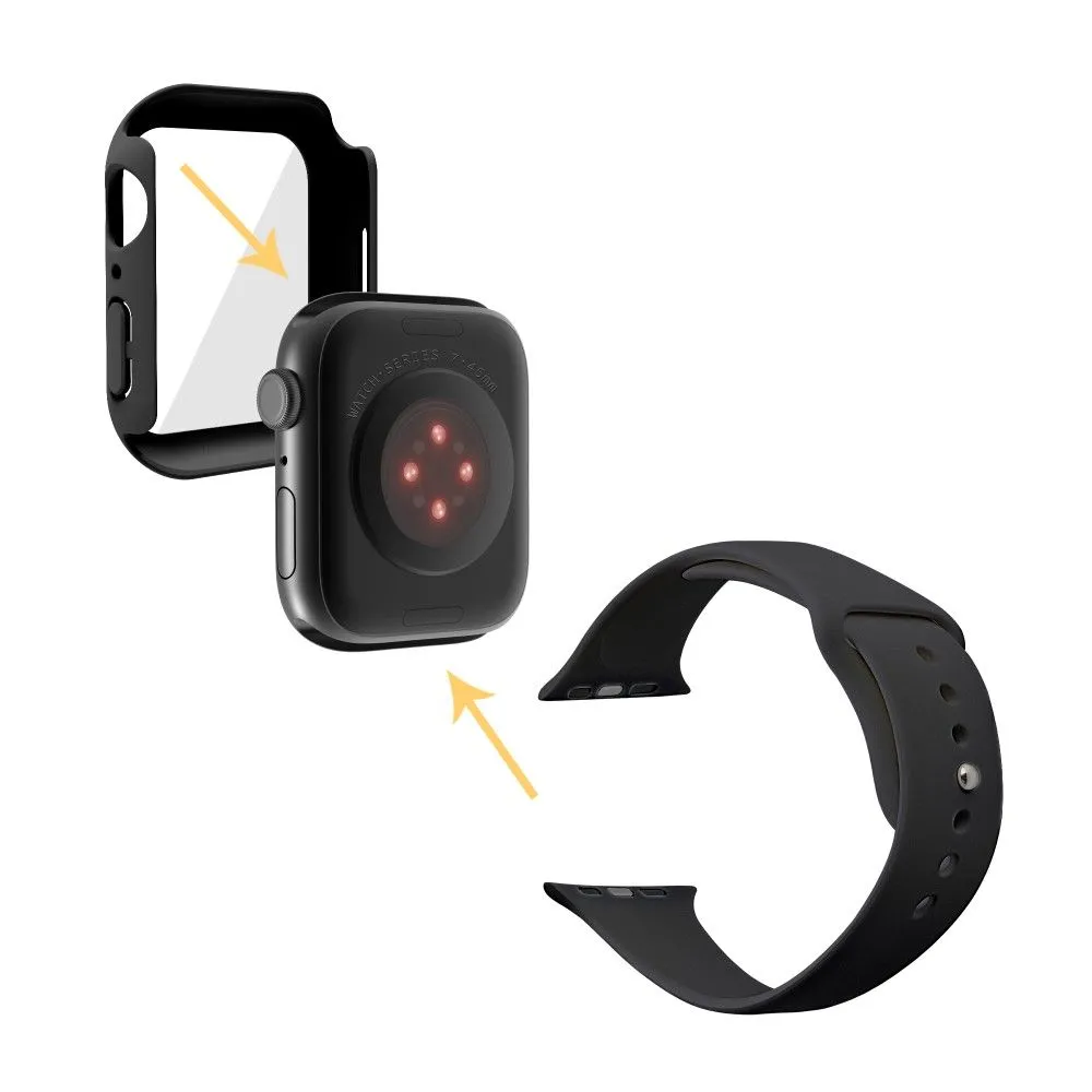 Apple Watch (45mm) silicone watch strap   cover with tempered glass - Black / Size: S / M