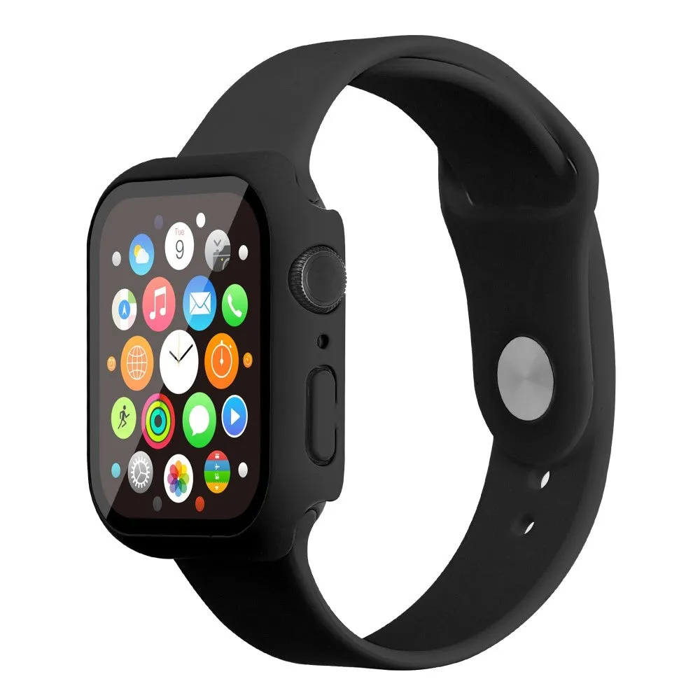 Apple Watch (45mm) silicone watch strap   cover with tempered glass - Black / Size: S / M