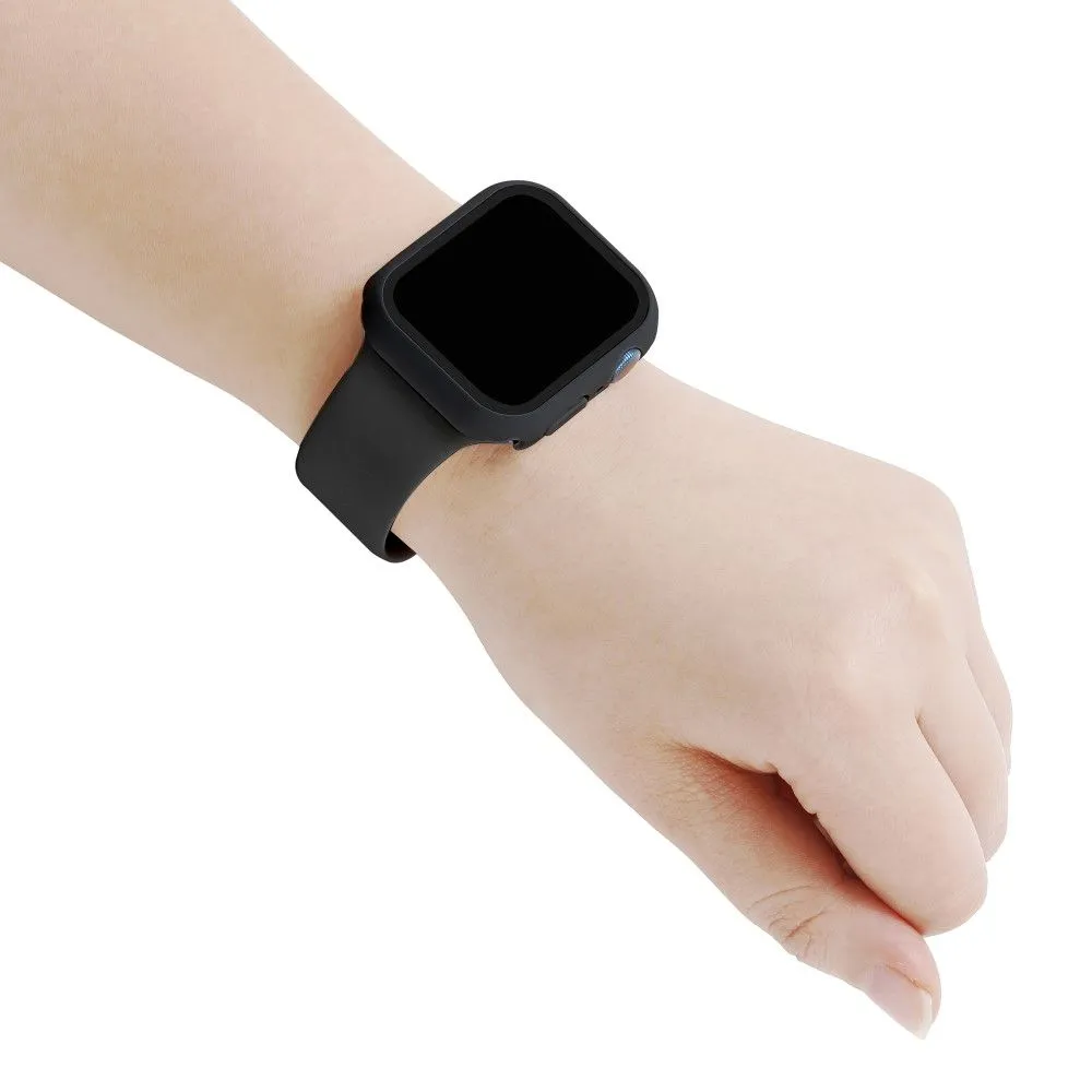 Apple Watch (45mm) silicone watch strap   cover with tempered glass - Black / Size: S / M